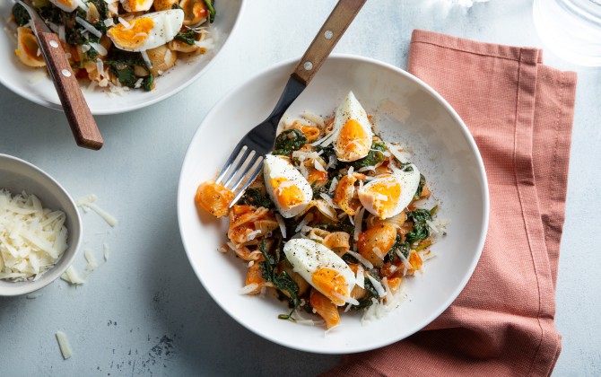 Recept Pipe Rigate ai 4 Formaggi, spinaci e uovo Grand'Italia