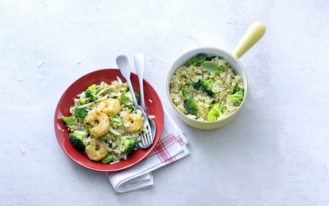 Risotto con pesto e gamberi