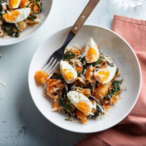 Recept Pipe Rigate ai 4 Formaggi, spinaci e uovo Grand'Italia