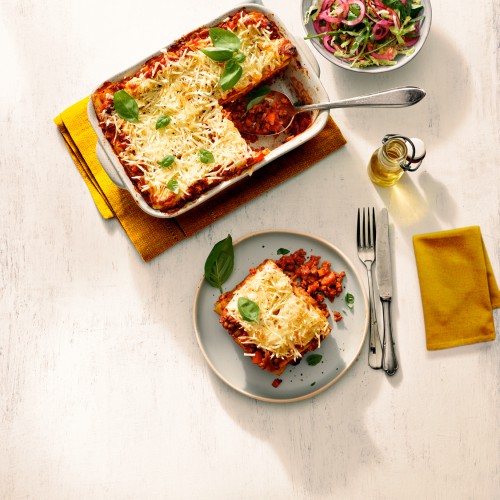 Klassieke lasagne bolognese met vegan rul gehackt - Grand'Italia